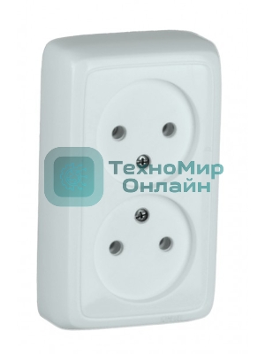 Розетка двойная наружная HEGEL РА16-143 с изоляционной пластиной белая