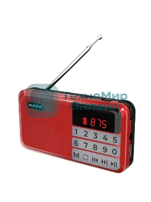 Радио FM-приемник Maxvi PR-02 red. Цифровой приемник Maxvi PR-02 предназначен для прослушивания радио и музыки. Миниатюрный Maxvi PR-02 - удобный в переноске и помещается в карман. Можно использовать карты памяти microSD и внешний USB-накопитель для воспроизведения музыки, а также аудиокниг. Благодаря функции автоматического поиска гаджет может самостоятельно находить доступные радиостанции и сохранять их в памяти