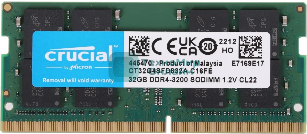 Оперативная память Crucial, DDR4, 32Gb (1x32 Gb), 3200 MHz, CL22, SO-DIMM, OEM