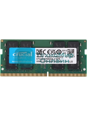 Оперативная память Crucial, DDR4, 32Gb (1x32 Gb), 3200 MHz, CL22, SO-DIMM, OEM