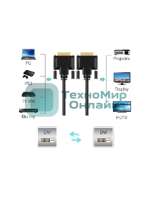 Кабель DVI-D--DVI-D Dual link 25M/25M, экран, феррит.кольца, 1.8м Telecom TCG441D-1.8M