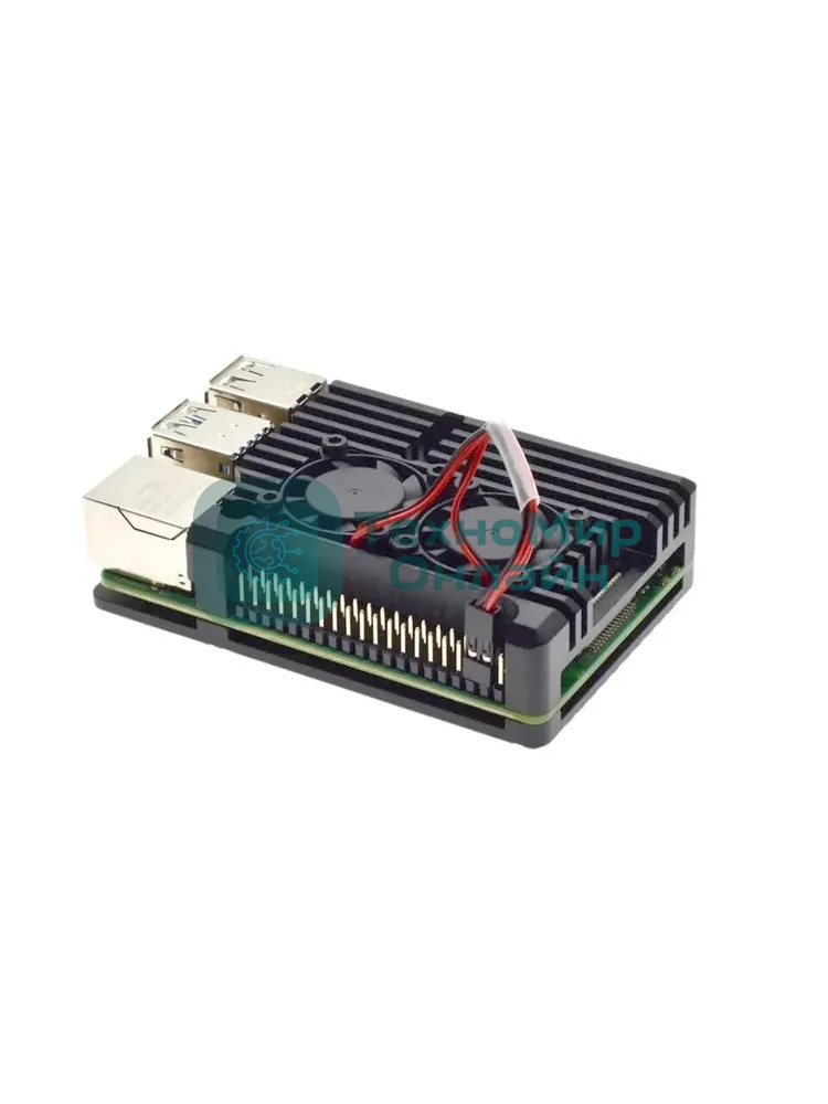 Компьютерный корпус Qumo Aluminum case with double black 2-wire fans, Raspberry Pi 5B, black(RS056)