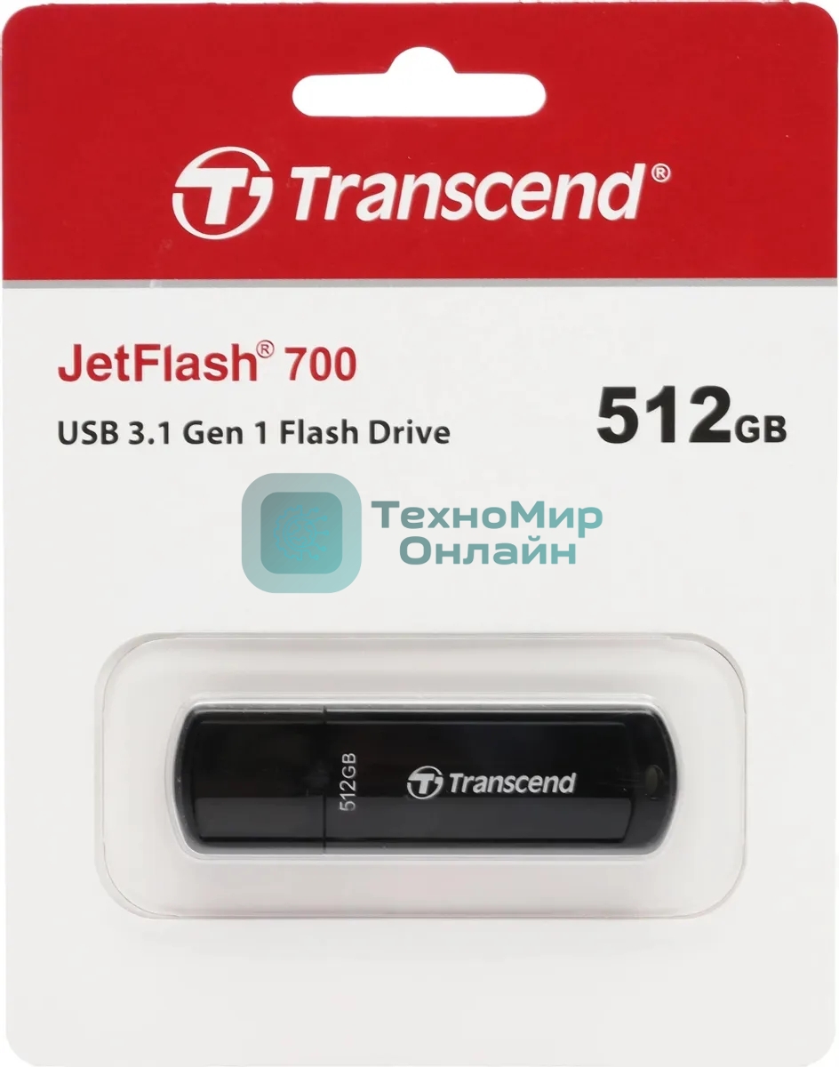 Флешка USB Transcend Jetflash 700 (TS512GJF700), 512Gb, USB 3.0, R/W 70/30, черный