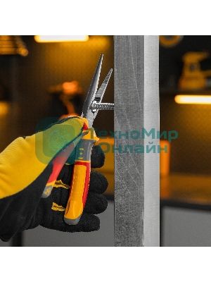 Длинногубцы прямые Denzel диэлектрические рукоятки до 1000 В, трехкомпонентные рукоятки, 205 мм