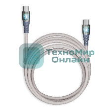 Кабель Smartbuy для зарядки и передачи данных, прозрачные наконечники TYPE C - TYPE C, 3А, нейл., серый, 1 м, IK-3112FCTRANSP-GRAY