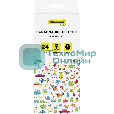 Карандаши цветные Silwerhof Eco 2.65мм, шестигранный профиль, дерево, ассорти, 24 цвета, коробка с европодвесом