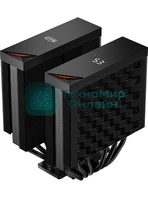 Кулер для процессора PCCooler RT620 Digital BK (250W, 4-pin PWM, LED temp., 157mm, 6x6mm, 2x120мм, 73.32CFM, 34.9dBA, 2200RPM, S: 1851/1700/1200/115X, AM5/AM4, черный)