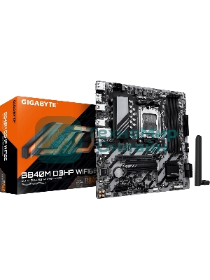 Материнская плата Gigabyte B840M D3HP WIFI6E, AM5, AMD B840, 4xDDR5, 4xSATA, 2xM.2, 1xPCIe 4.0 x16, 1xPCIe x1, 1xHDMI, 2xDP, 1x1Gb LAN, Wi-Fi 6E, Bluetooth 5.3, 1xUSB-C 5Gbps, 1xUSB-A 10Gbps, 3xUSB-A 5Gbps, 2xUSB-A 2.0, 1xPS/2, 3x3.5 мм, 7.1, mATX