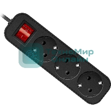 Удлинитель Defender с заземлением G330 Выключатель, 3.0 м, 3 розетки