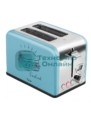 Тостер VLK Palermo 100, мощность 900 Вт, голубой, 5 регулировок поджаривания