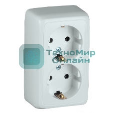 Розетка двойная наружная HEGEL РА16-153 с заземлением с изоляционной пластиной белая