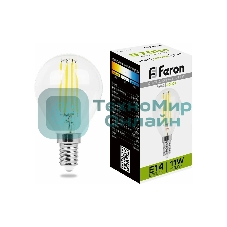 Лампа светодиодная Feron LB-511 11 вт Е14 белый шар FILAMENT