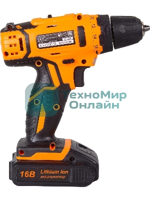 Дрель-шуруповерт Вихрь ДА-16Л-2КА, 16 В, 1,5 Ач, 32 Нм, щеточный