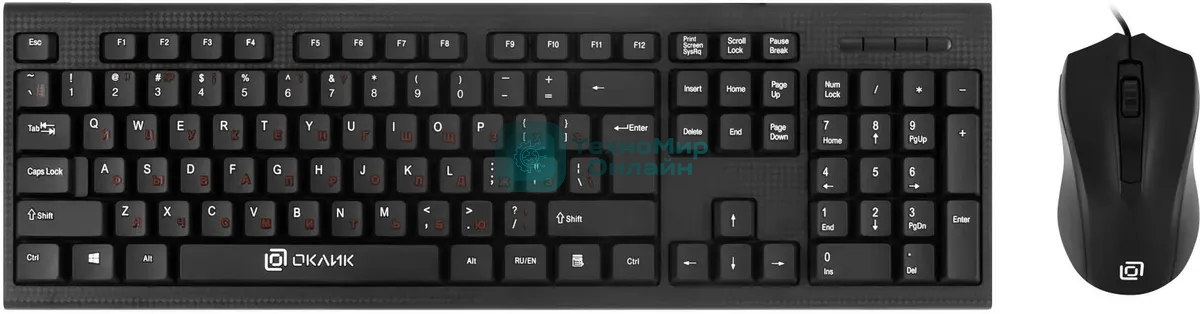 Комплект клавиатура+мышь Oklick 620M проводной, USB, 1200 DPI, чёрный