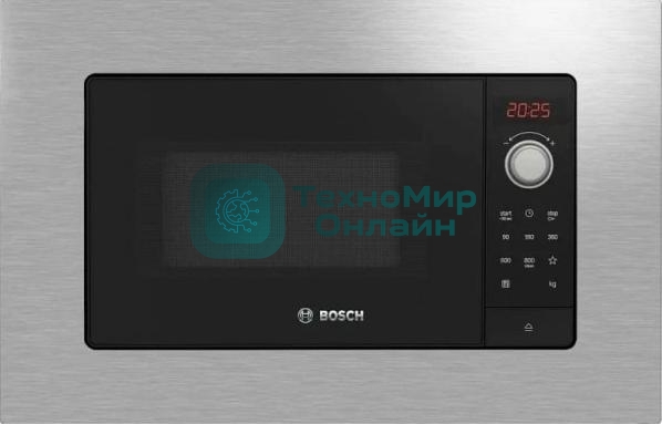 Встраиваемая микроволновая печь Bosch BFL623MS3 нержавеющая сталь, 20 л, 800 Вт, переключатели - поворотный механизм/сенсор