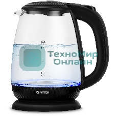 Чайник электрический Vitek VT-7074 1.7 л, 2200 Вт, прозрачный/черный корпус: стекло/пластик