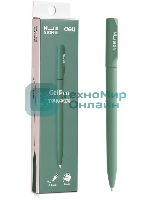 Ручка гелевая Deli Nusign (NS552GREEN) зеленый, d=0.5мм, черные чернила, автоматическая