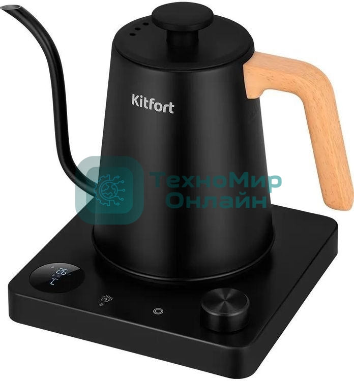 Чайник электрический Kitfort КТ-6726 1л. 1200Вт черный/дерево корпус: нерж.сталь/пластик