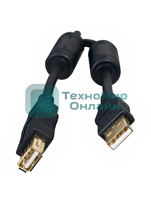 Кабель 5bites UC5011-018A USB2.0, AM/AF, зол.разъемы, ферр.кольца, 1.8м., черный
