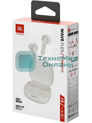 Наушники TWS JBL Wave Flex белый, вкладыши, Bluetooth, быстрая зарядка, до 8 ч