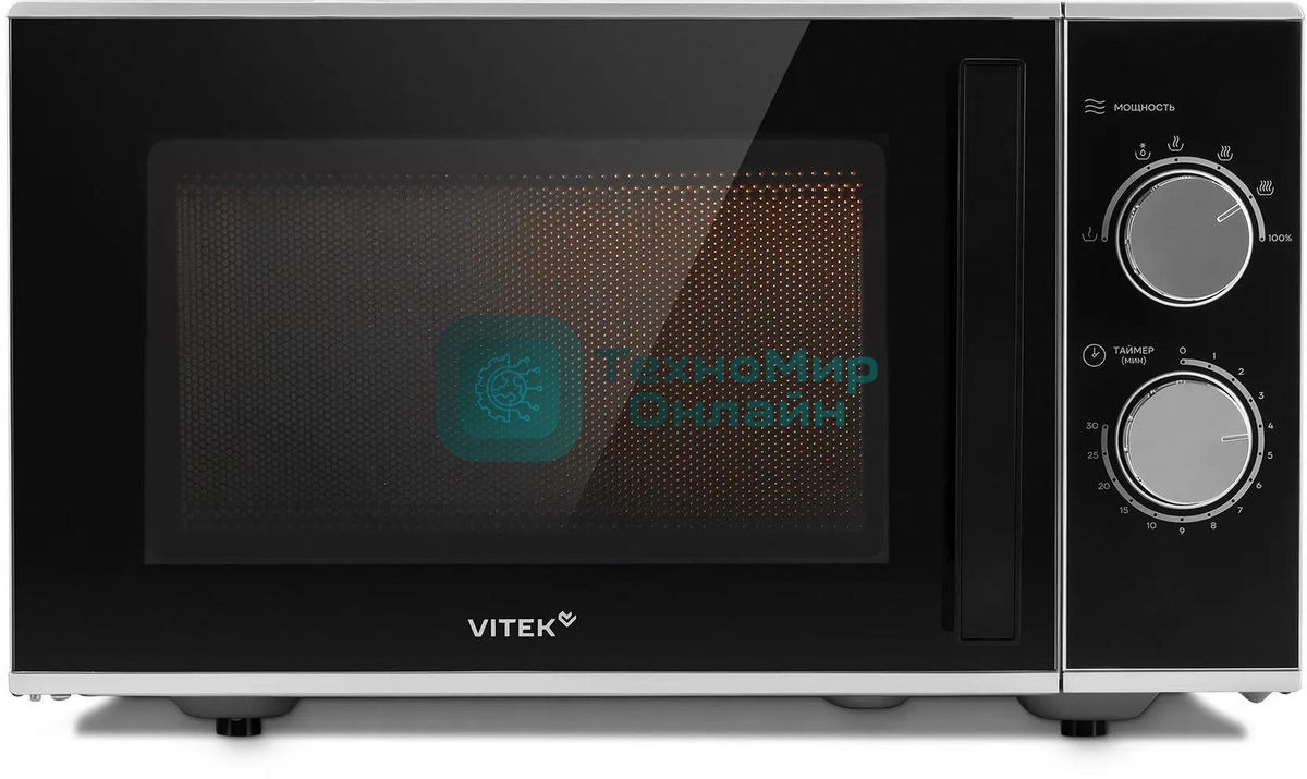 Микроволновая печь Vitek VT-MW0823 серебристый/черный, 23 л, 900 Вт, переключатели - поворотный механизм