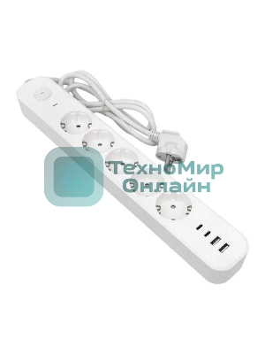 Удлинитель EKF UBA-LUX-515-TC 5х1.5 м IP20 2USB 2.4А+2type-C LUX 1.5 кв.мм