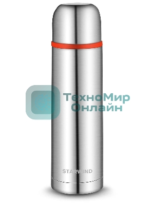 Термос для напитков Starwind 10-500 0.5 л, серебристый/красный, картонная коробка
