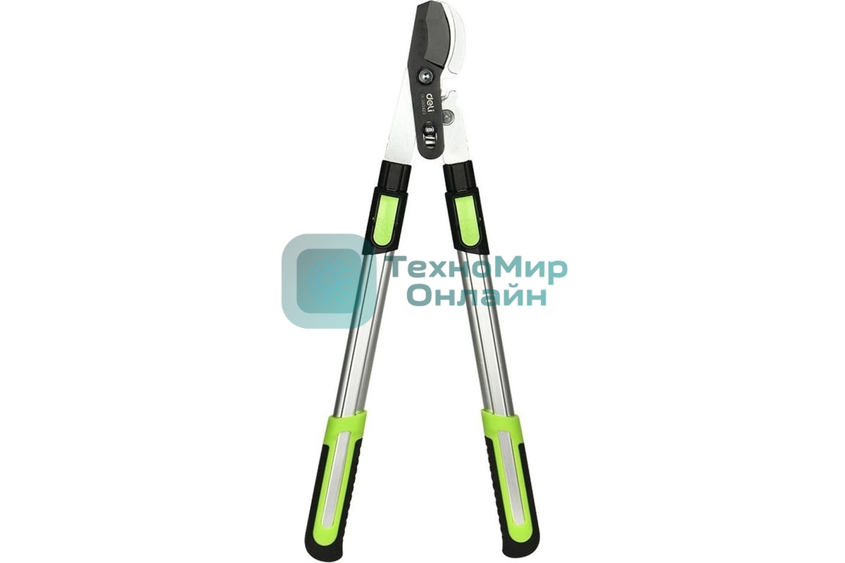 Сучкорез садовый телескопический усиленный облегченный Deli DL580423 630-870мм, макс. диаметр резки 25мм, сталь SK5, тефлоновое покрытие, прорезиненные рукоятки