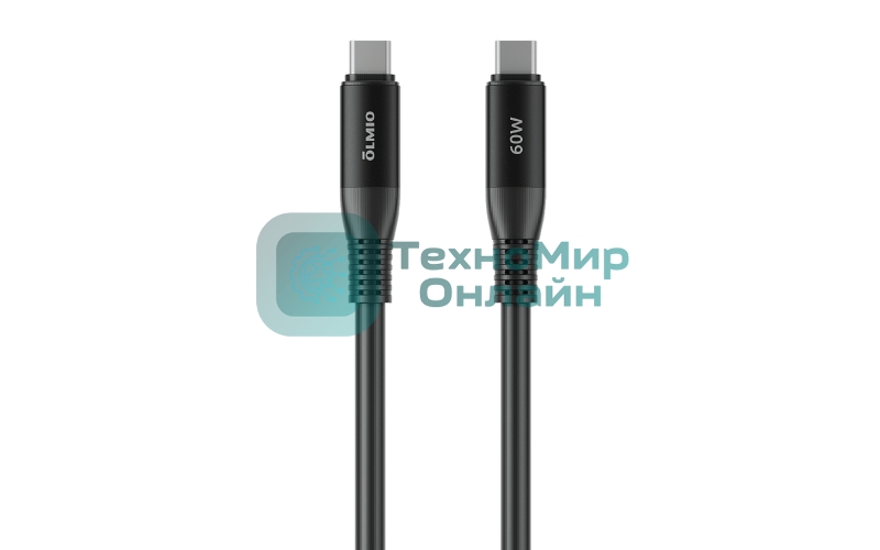 Кабель OLMIO SHIELD, Type-C - Type-C, 60W 3A, 1.2м, черный
