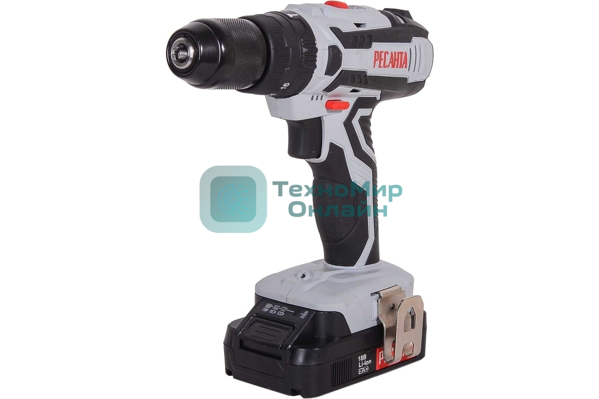 Дрель-шуруповерт Ресанта ДА-18-2ЛК-У, 18 В, 2 Ач, 50 Нм, щеточный
