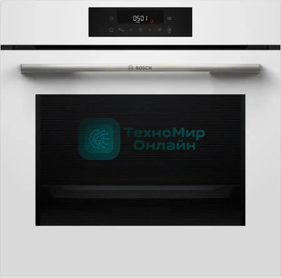 Духовой шкаф электрический Bosch HJG852YW0T Serie 6, 60 см, 66 л, белый,сенсорное управление, 8 режимов+AutoPilot 30(30 автоматических программ), LCD-дисплей, галогенное освещение, самоочистка EcoClean,Soft Open and Soft Close door,телескопические направляющие на 2 уровнях