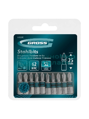 Бита Gross PH1х25мм, сталь S2, шестигр., 10 шт.