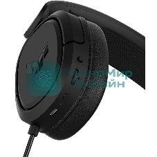 Гарнитура ASUS TUF Gaming H1 Wireless чёрный, беспроводная + проводная, USB/USB-C, до 15 ч, виртуальный 7.1, шумоподавление микрофона