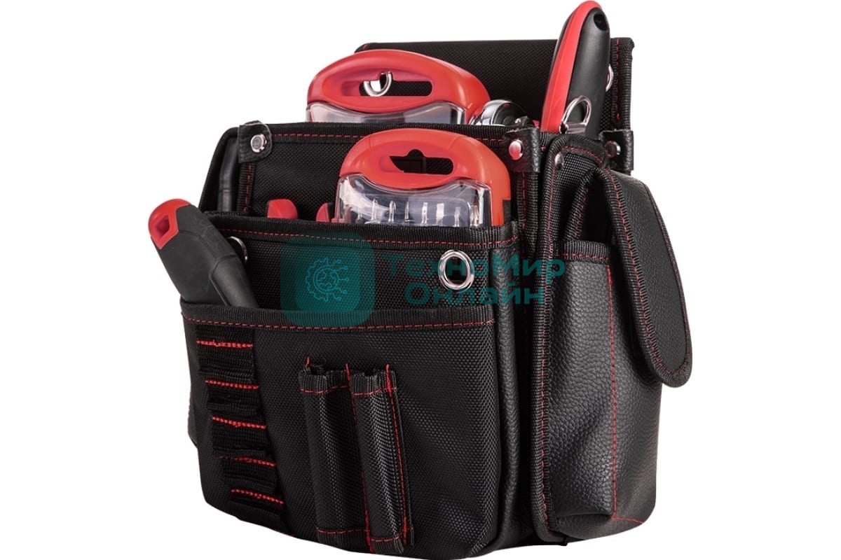 Поясная сумка монтажника Deli DL5865 250 x 250 x 110мм, 7 карманов, ткань Оксфорд 1680D, кожанные боковые карманы