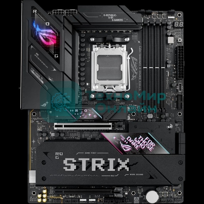 Материнская плата ASUS ROG STRIX B850-E GAMING WIFI, AM5, AMD B850, 4xDDR5, 4xSATA, 5xM.2, 1xPCI-E 5.0 x16, 1xPCI-E 4.0 x16, 1xRealtek 5Gb Ethernet, 1xUSB-C 4, 1xUSB-C 20Gbps, 6xUSB-A 10Gbps, 4xUSB-A 2.0, 3x3.5 мм, 7.1, ATX