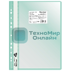 Папка-скоросшиватель Silwerhof 255123-04 A4, прозрачный верхний лист, 30 вкладышей, боковая перфорация, полипропилен зеленый