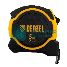 Рулетка Denzel 5м х 25мм, двухкомп. корпус, магнитный обрезиненный зацеп
