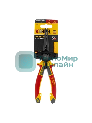Длинногубцы прямые Denzel диэлектрические рукоятки до 1000 В, трехкомпонентные рукоятки, 205 мм