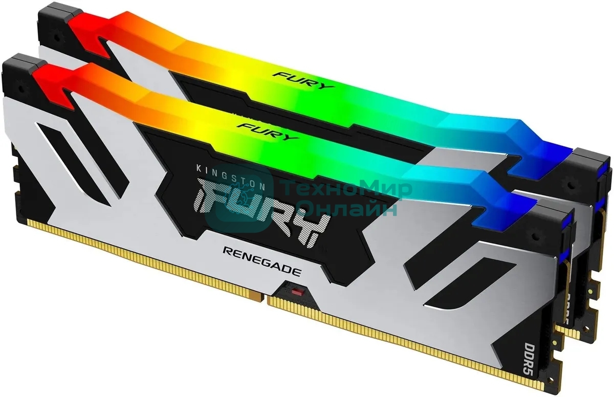 Оперативная память Kingston Fury Renegade, DDR5, 64GB (2x32 GB), 6400 MHz, CL32, DIMM, радиатор, RGB, серебристый/черный
