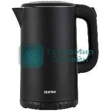 Чайник электрический Centek CT-0020 черный металл 1.7 л, 2200 Вт, бесшовная колба, двойные стенки