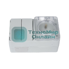 Блок открытого монтажа AtlasDesign PROFI IP54: розетка с заземлением со шторками 16А, выключатель 2-клав.10А, серый