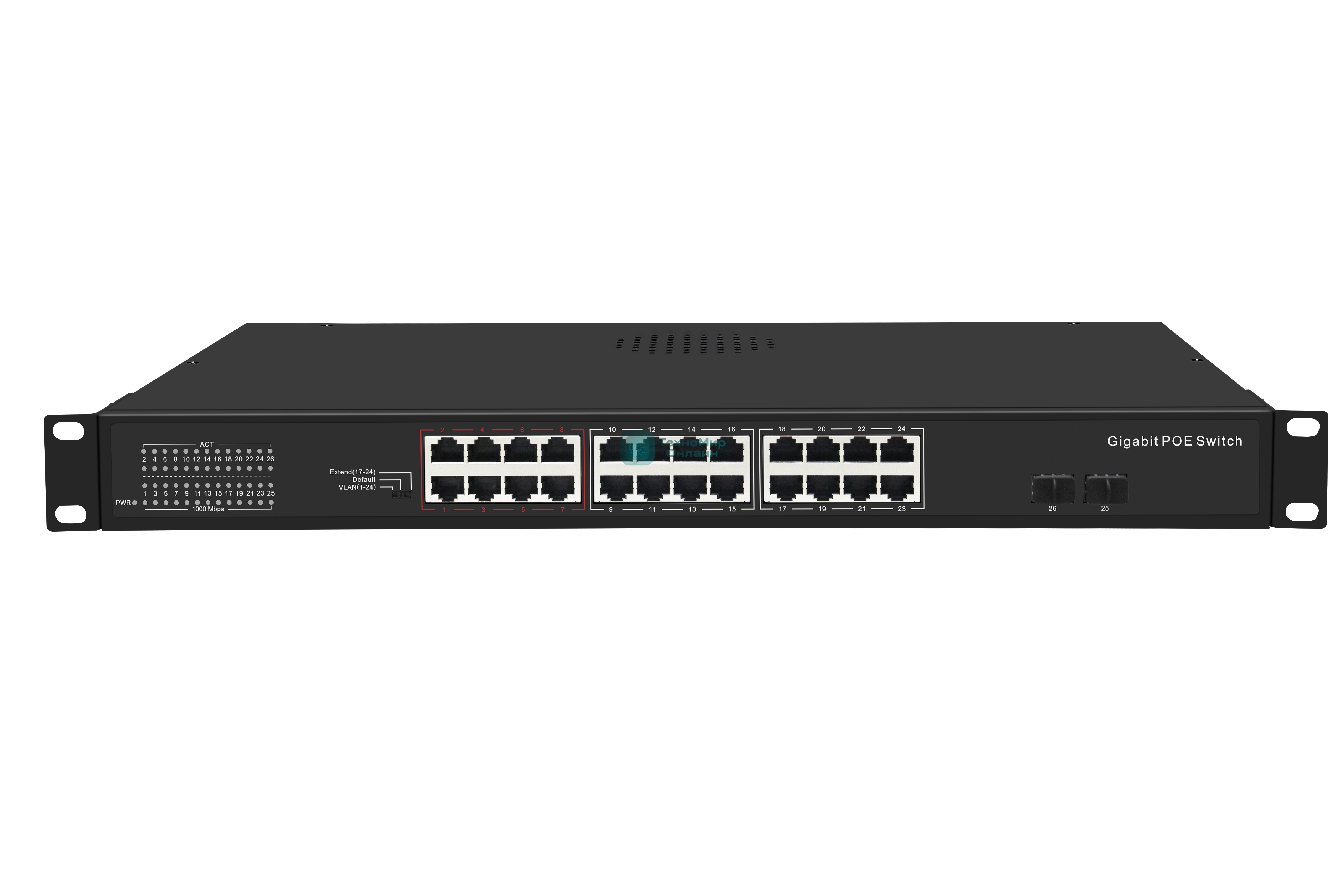 Коммутатор GIGALINK GL-SW-G005-24P, 24×1 Гбит/с PoE + 2×1 Гбит/с SFP, неуправляемый