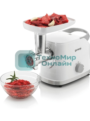 Мясорубка электрическая Gorenje MG1802SJW белый, 1800 Вт, 2.1 кг/мин, реверс, защита от перегрузки, насадки - 4