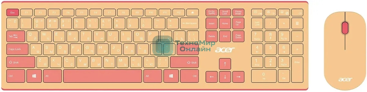 Комплект клавиатура + мышь Acer OCC205 беспроводной USB, 1200 dpi, розовый/бежевый