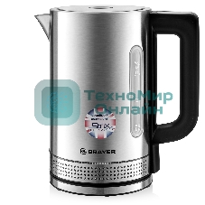 Чайник электрический BRAYER BR1060 2200 Вт, 1.7 л, стальной/черный