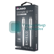 Кабель OLMIO SHIELD, Type-C - Type-C, 60W 3A, 1.2м, белый