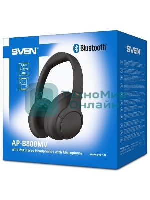 Беспроводные/проводные наушники Sven AP-B800MV черный, полноразмерные, Bluetooth + Jack 3.5 мм, складная конструкция, до 15 ч