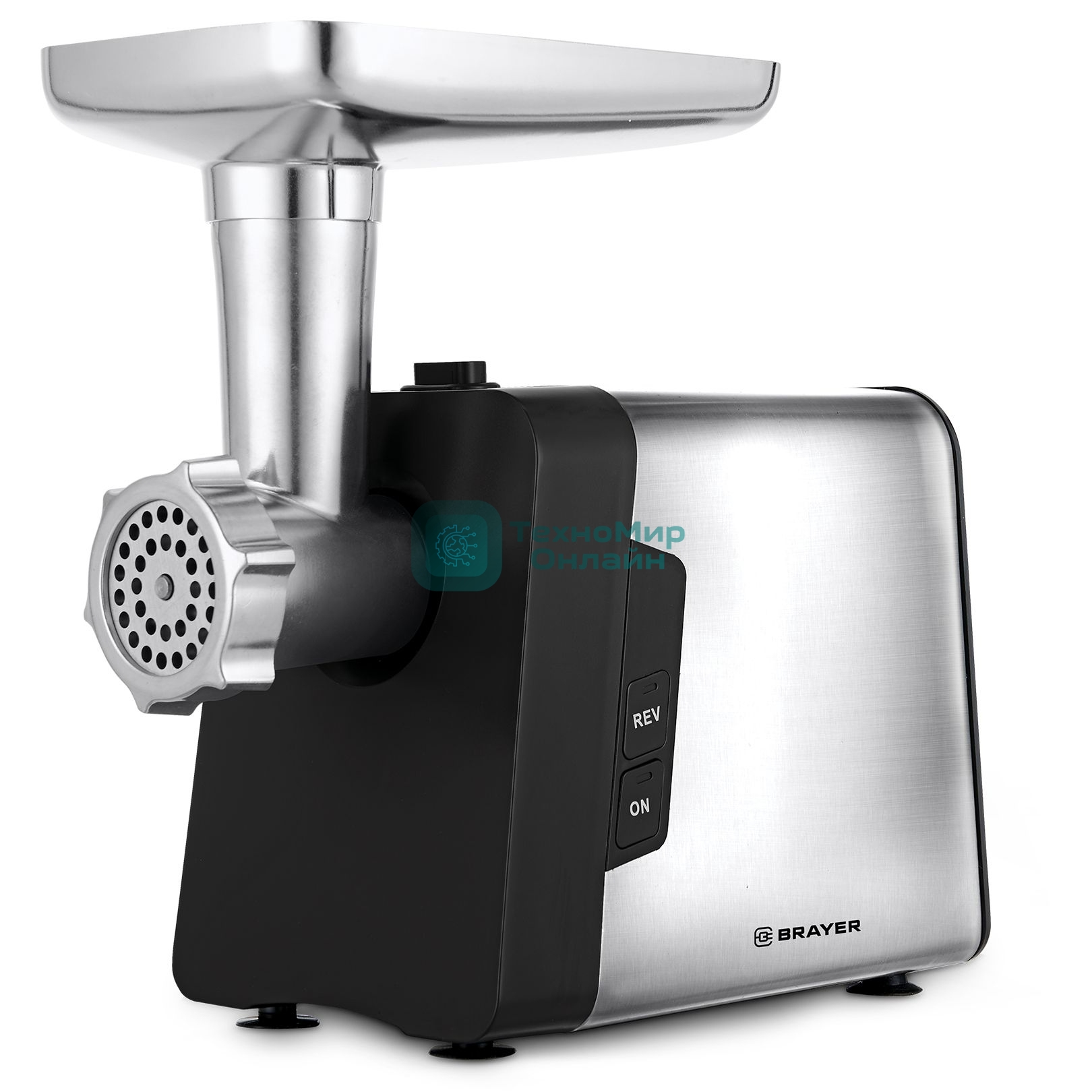Мясорубка электрическая BRAYER BR1616 черный, 1800 Вт, 1.5 кг/мин, реверс, защита от перегрузки, насадки - 6