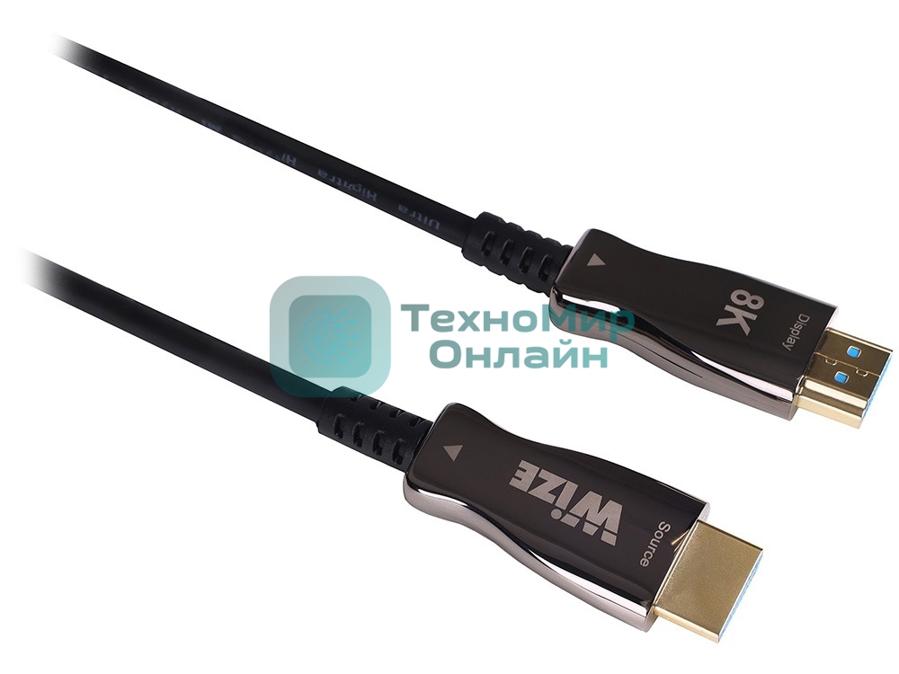 Кабель HDMI Wize AOC-8K-HM-HM-15M оптический, 15 м, 8K/60HZ 4:4:4, v.2.1, ARC, 19M/19M, HDCP 2.2, Ethernet, черный, коробка