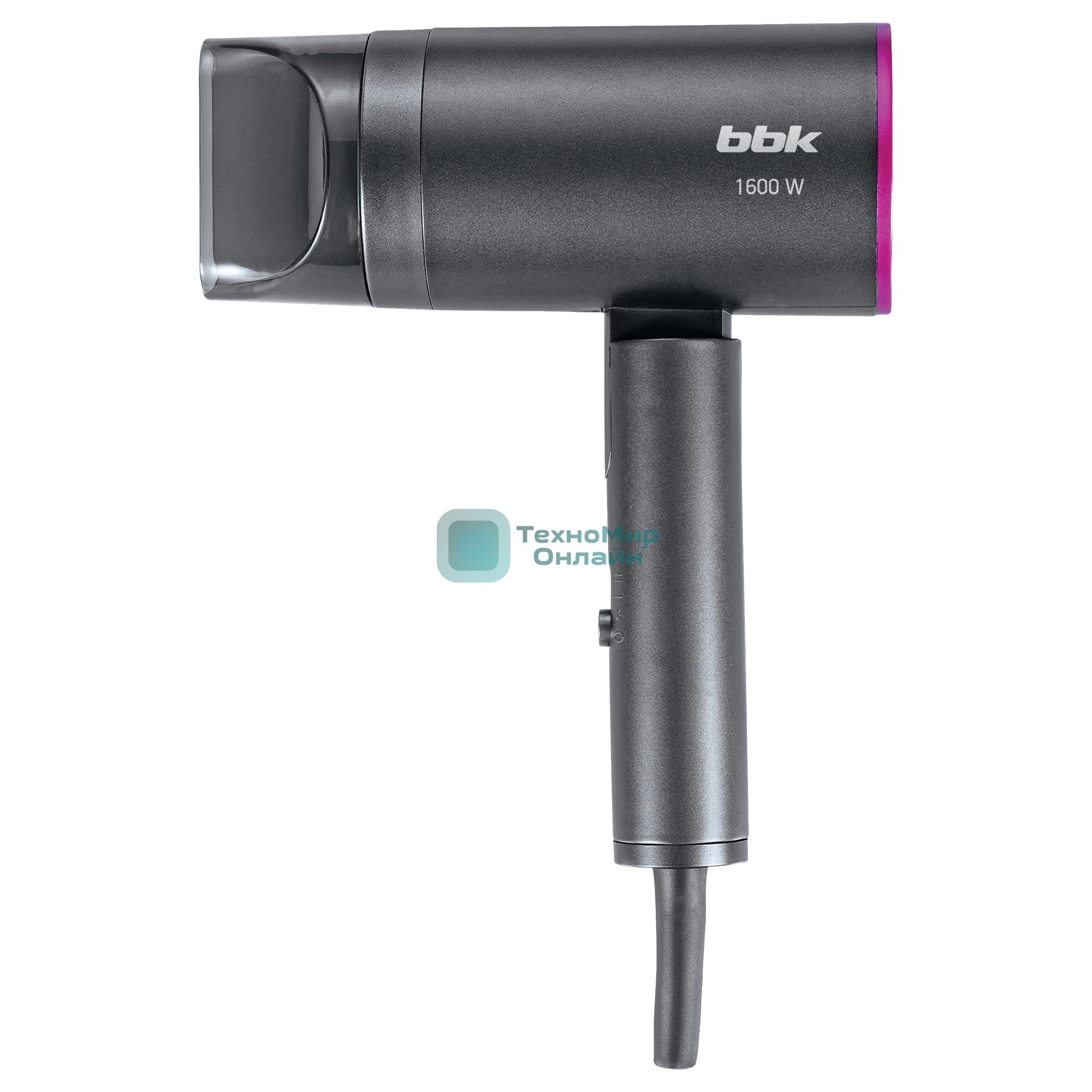 Фен BBK BHD1601 графит, 1600 Вт, ионизация, компактный